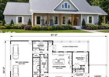 2215 Sq. Ft. Modern Farmhouse Plan with 3 Bedrooms, 2 Bathrooms, Split Layout, and 2-3 Car Garage