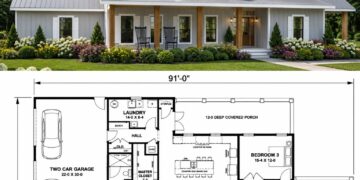 2215 Sq. Ft. Modern Farmhouse Plan with 3 Bedrooms, 2 Bathrooms, Split Layout, and 2-3 Car Garage