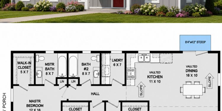 1200 Sq. Ft. Craftsman Plan with 3 Bedrooms, 2 Bathrooms, Open Floor Plan, and Covered Patio