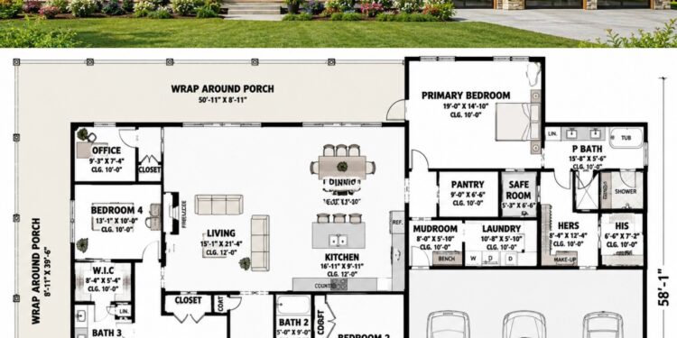 2748 Sq. Ft. Contemporary House Plan with 4 Bedrooms and 3-Car Garage