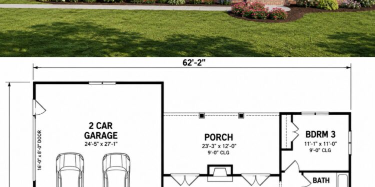 1499 Sq. Ft. Modern Farmhouse Plan with 3 Bedrooms and Flexible 2–3 Car Garage