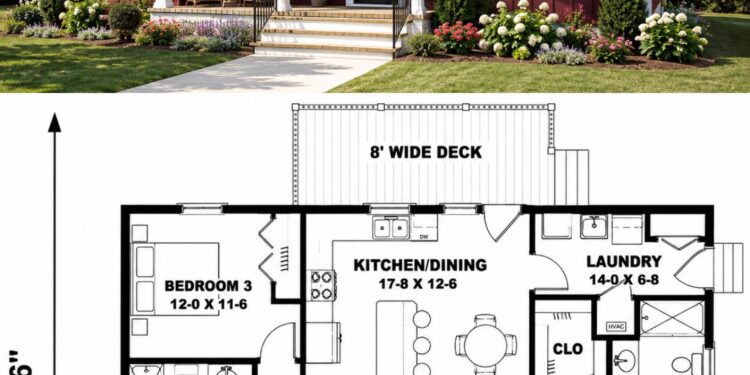 1311 Sq. Ft. Modern Farmhouse Plan with 3 Bedrooms and Smart Open Living