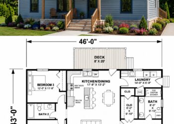 1334 Sq. Ft. Country House Plan with 3 Bedrooms and Open Floor Living