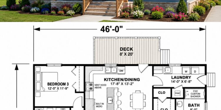 1334 Sq. Ft. Country House Plan with 3 Bedrooms and Open Floor Living