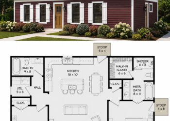1040 Sq. Ft. Traditional House Plan with 2 Bedrooms and Open Living