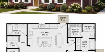 1040 Sq. Ft. Traditional House Plan with 2 Bedrooms and Open Living