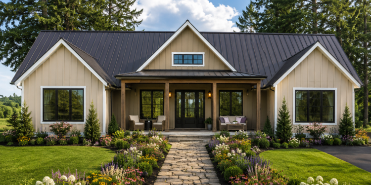 3362 Sq. Ft. Modern Farmhouse Plan with 4 Bedrooms, 4.5 Bathrooms, Outdoor Kitchen, Fireplace, and 3-Car Garage