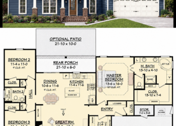 1675 Sq. Ft. Cottage Plan with 3 Bedrooms, 2 Bathrooms, Front and Rear Porches, and 2-Car Garage