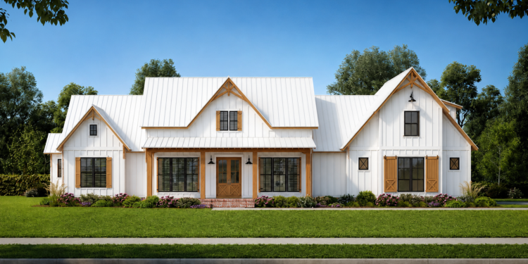 2166 Sq. Ft. Modern Farmhouse Plan with 4 Bedrooms, 2.5 Bathrooms, Bonus Room, and 2-Car Garage