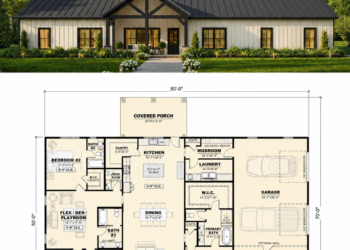 2866 Sq. Ft. Barndominium Plan with 4 Bedrooms, 3.5 Bathrooms, Office, and 3-Car Garage