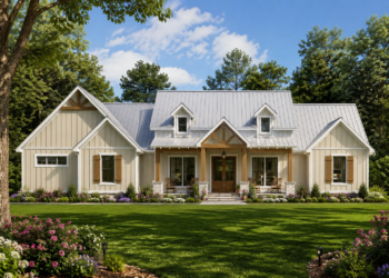 2343 Sq. Ft. Modern Farmhouse Plan with 4 Bedrooms, 3.5 Bathrooms, Home Office, and 2-Car Garage