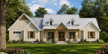 2343 Sq. Ft. Modern Farmhouse Plan with 4 Bedrooms, 3.5 Bathrooms, Home Office, and 2-Car Garage