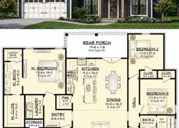1700 Sq. Ft. Modern Farmhouse Plan with 4 Bedrooms, 2 Bathrooms, and 2-Car Garage