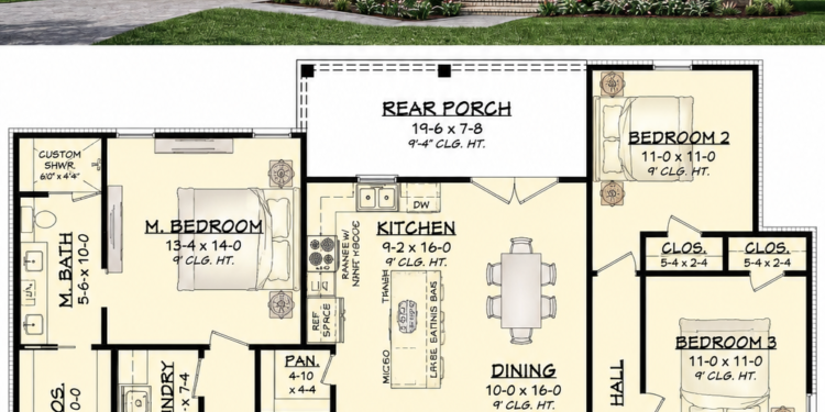 1700 Sq. Ft. Modern Farmhouse Plan with 4 Bedrooms, 2 Bathrooms, and 2-Car Garage
