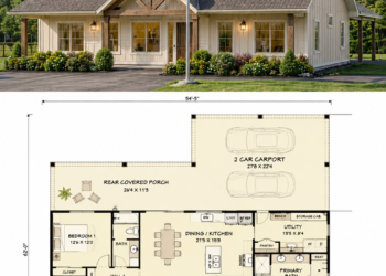 1717 Sq. Ft. Modern Farmhouse Plan with 3 Bedrooms, 2 Bathrooms, Split Layout, and Open Family Living