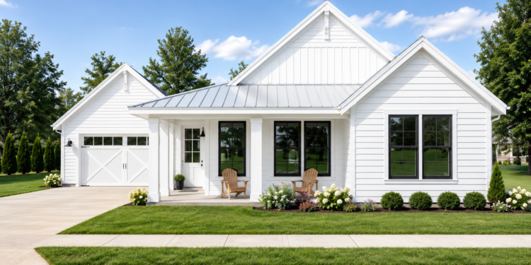 1677 Sq. Ft. Modern Farmhouse Plan with 3 Bedrooms, 2 Bathrooms, Covered Porch, and 2-Car Garage