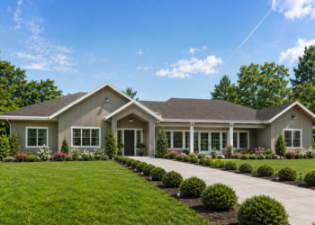 2933 Sq. Ft. Modern Farmhouse Plan with 3-4 Bedrooms, 3.5 Bathrooms, Flex Room, Office, and 2-Car Garage