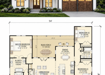1941 Sq. Ft. Modern Farmhouse Plan with 3 Bedrooms, 2 Bathrooms, Office, and 2-Car Garage