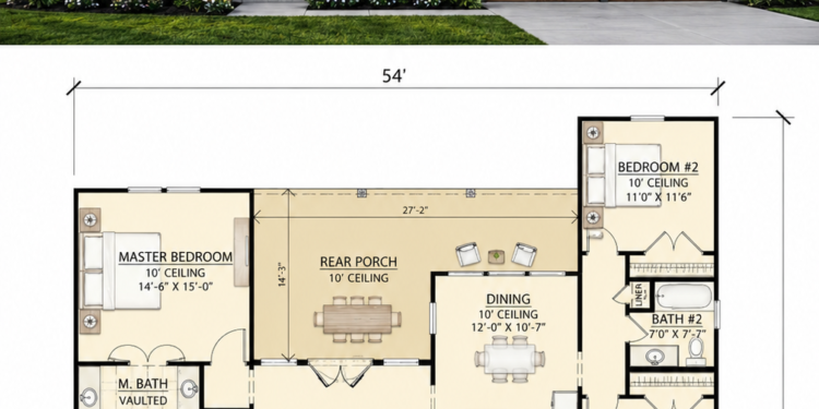 1941 Sq. Ft. Modern Farmhouse Plan with 3 Bedrooms, 2 Bathrooms, Office, and 2-Car Garage