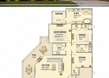 3222 Sq. Ft. Mediterranean Plan with 3 Bedrooms, 2.5 Bathrooms, Courtyard Entry, and 3-Car Garage
