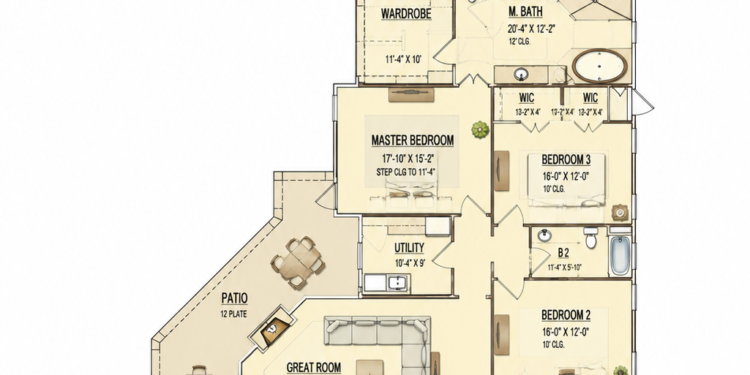 3222 Sq. Ft. Mediterranean Plan with 3 Bedrooms, 2.5 Bathrooms, Courtyard Entry, and 3-Car Garage