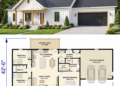 1425 Sq. Ft. Modern Farmhouse Plan with 3 Bedrooms, 2 Bathrooms, Open Living, and 2-Car Garage