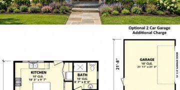 680 Sq. Ft. Cottage House Plan with 1 Bedroom and Cozy Open Living