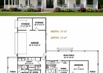 1768 Sq. Ft. Country House Plan with 3 Bedrooms, Home Office, and Wraparound Porch