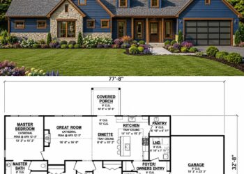 1670 Sq. Ft. Modern Farmhouse Plan with 3 Bedrooms and Cathedral Great Room
