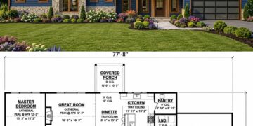 1670 Sq. Ft. Modern Farmhouse Plan with 3 Bedrooms and Cathedral Great Room