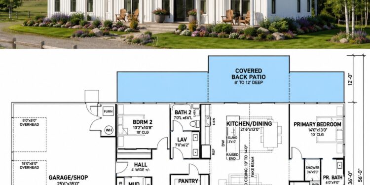 2088 Sq. Ft. Modern Farmhouse Plan with 3–4 Bedrooms and 3-Car Garage