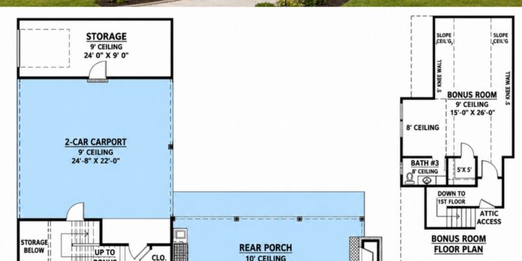 2291 Sq. Ft. Modern Farmhouse Plan with 3 Bedrooms, Office, and Bonus Room