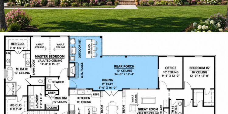 2230 Sq. Ft. Modern Farmhouse Plan with 3 Bedrooms, Office, and Bonus Room