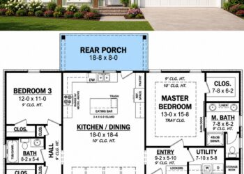 1521 Sq. Ft. Country House Plan with 3 Bedrooms and Open-Concept Living