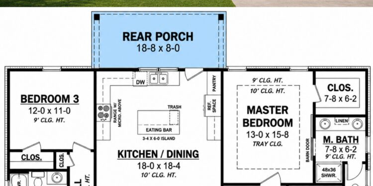 1521 Sq. Ft. Country House Plan with 3 Bedrooms and Open-Concept Living