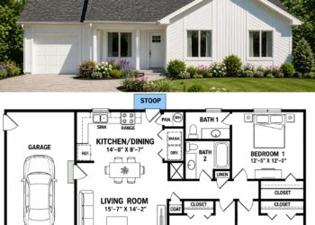 Three-Bedroom Ranch House Plan with Attached One-Car Garage for Comfortable Everyday Living