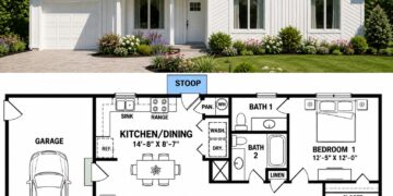 Three-Bedroom Ranch House Plan with Attached One-Car Garage for Comfortable Everyday Living