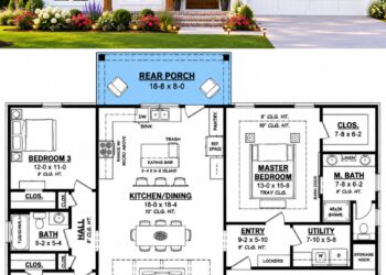 1521 Sq. Ft. Country House Plan with 3 Bedrooms and Beautiful Open Living
