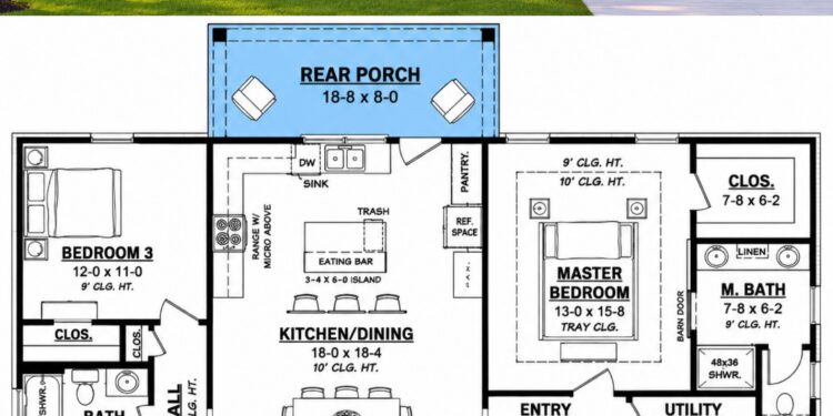 1521 Sq. Ft. Country House Plan with 3 Bedrooms and Beautiful Open Living