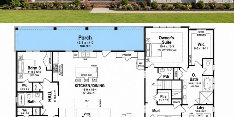 2365 Sq. Ft. Modern Farmhouse Plan with 3–4 Bedrooms, Office, and Optional Loft