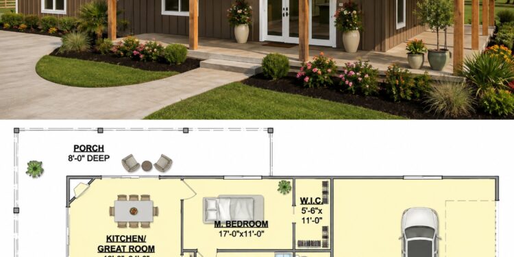 1670 Sq. Ft. Barndominium Plan with 4 Bedrooms and 3-Car Garage