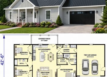1425 Sq. Ft. Modern Farmhouse Plan with 3 Bedrooms and 2-Car Garage