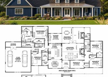 2705 Sq. Ft. Modern Farmhouse Plan with 5 Bedrooms and 3-Car Garage