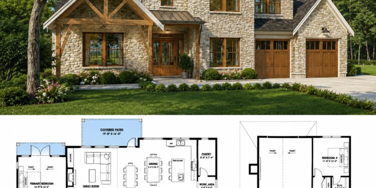 3367 Sq. Ft. European House Plan with 4 Bedrooms and 2-Car Garage