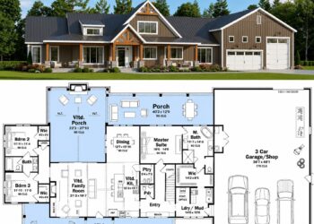 2308 Sq. Ft. Barndominium Plan with 3 Bedrooms and Expansive Porches