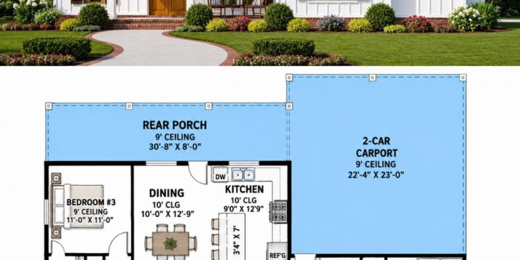 1676 Sq. Ft. Modern Farmhouse Plan with 3 Bedrooms and 2-Car Garage