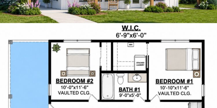 812 Sq. Ft. Modern Plan with 2 Bedrooms and 1 Bathroom