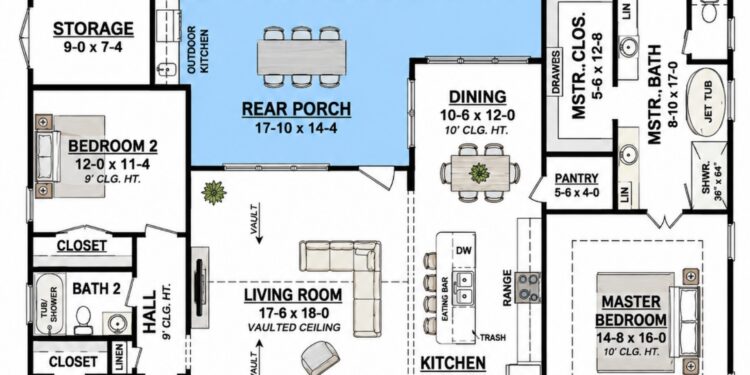 2004 Sq. Ft. Craftsman Plan with 3 Bedrooms and 2.5 Bathrooms
