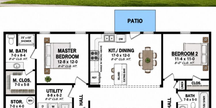 1232 Sq. Ft. Modern Farmhouse Plan with 3 Bedrooms and 2 Bathrooms