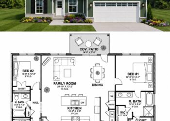 1442 Sq. Ft. Modern Farmhouse Plan with 3 Bedrooms and 2 Bathrooms